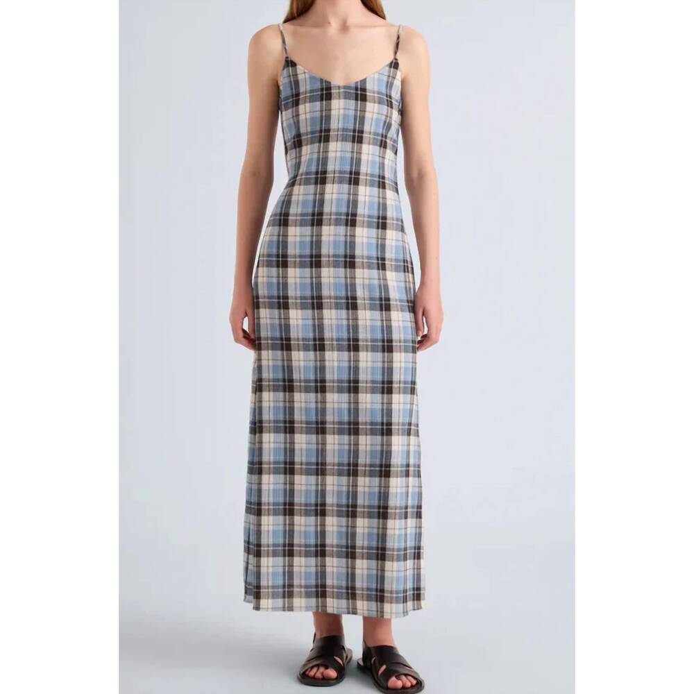 NEW PROENZA SCHOULER WHITE LABEL evelyn a-line dress in sky multi plaid gauze